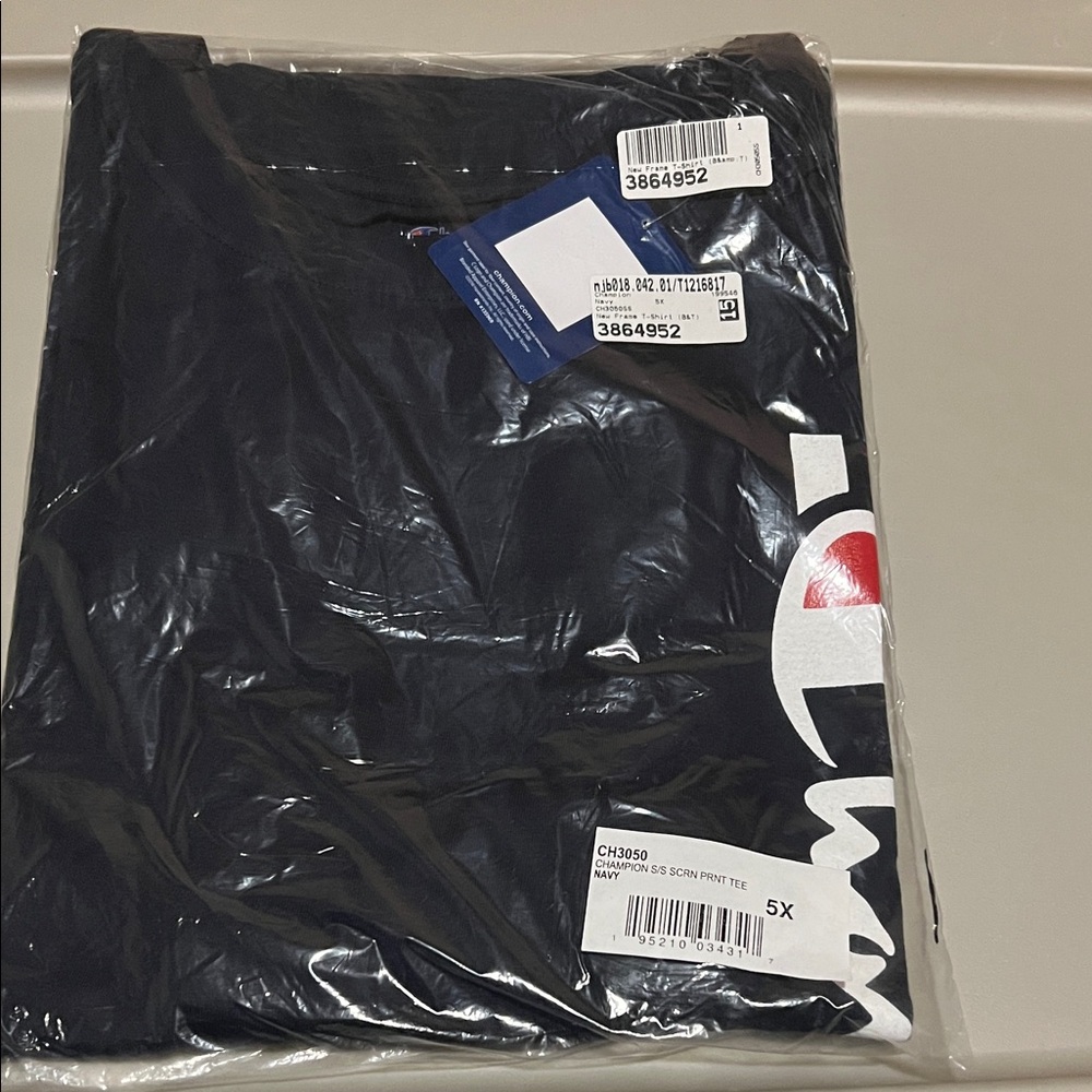 Champion navy Tee with White and Red Logo (5X) any 2 champion tees for $55